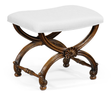 French Style Walnut Footstool with Shell Decoration