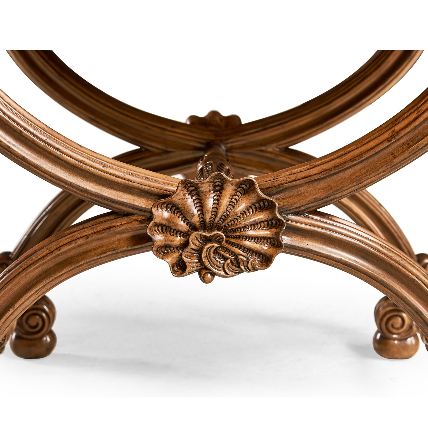 French Style Walnut Footstool with Shell Decoration