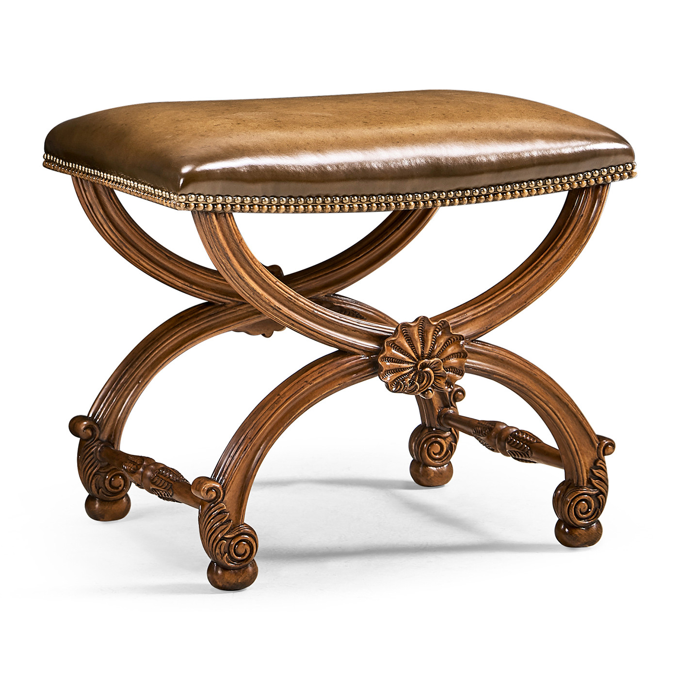 French Style Walnut Footstool with Shell Decoration