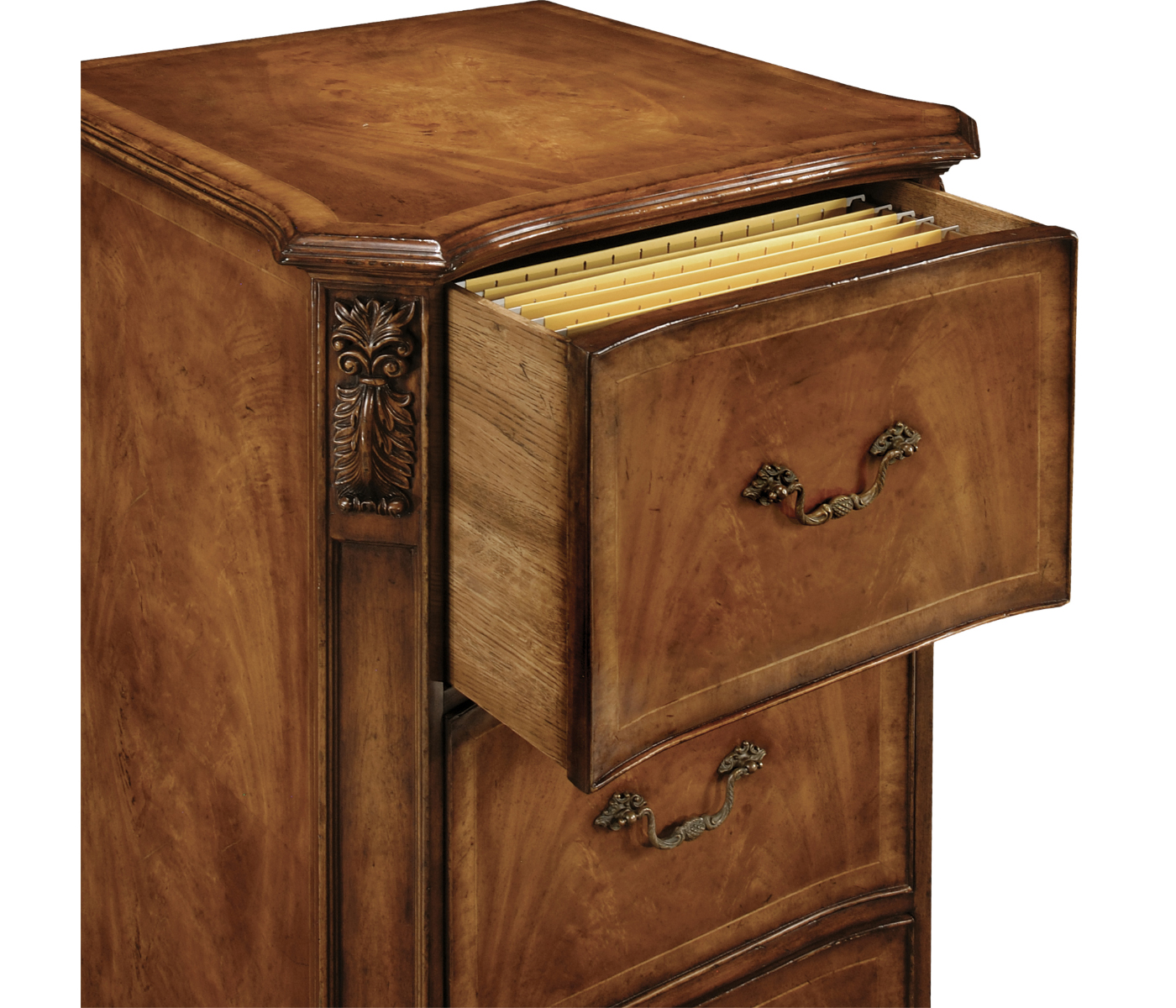 Three drawer filing cabinet with angled sides