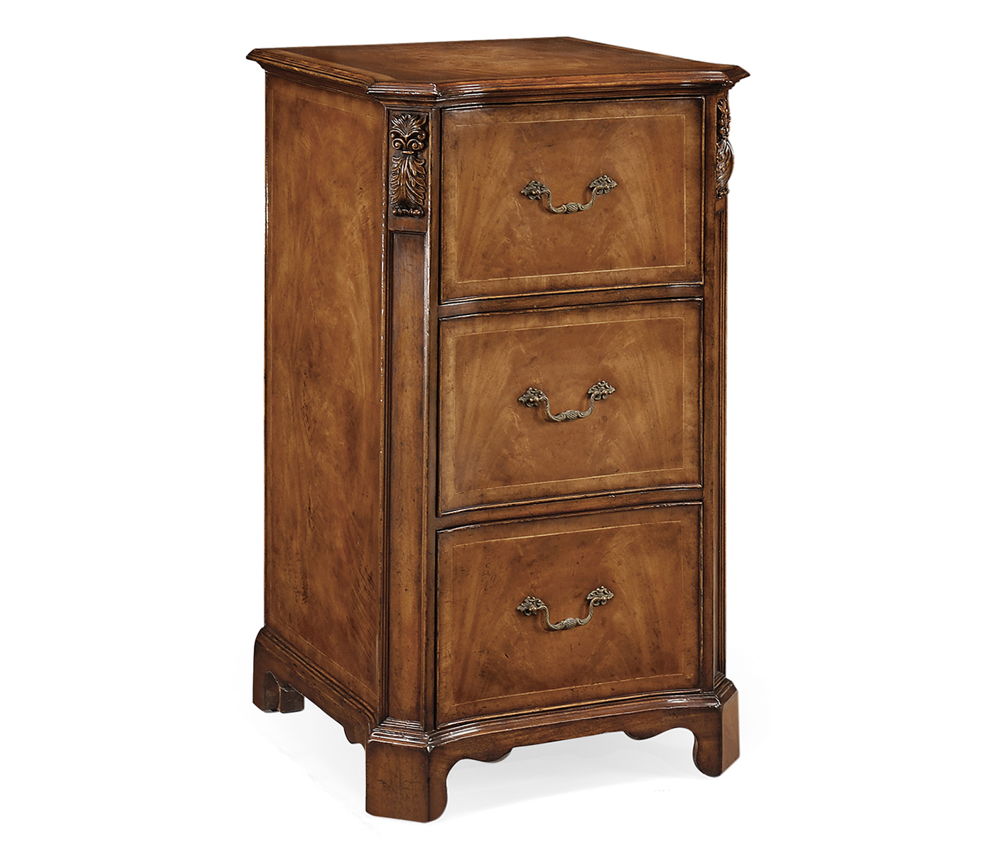 Three drawer filing cabinet with angled sides