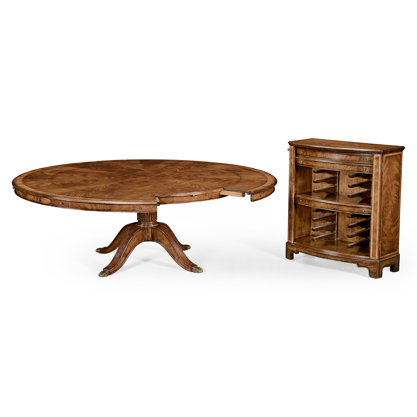Walnut Extending Circular Dining Table with Storage Cabinet for Leaves 66