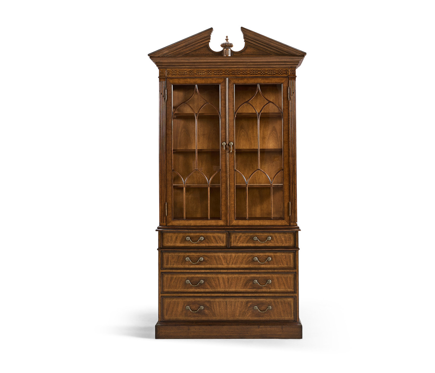 Walnut Glazed Display Cabinet with Drawers