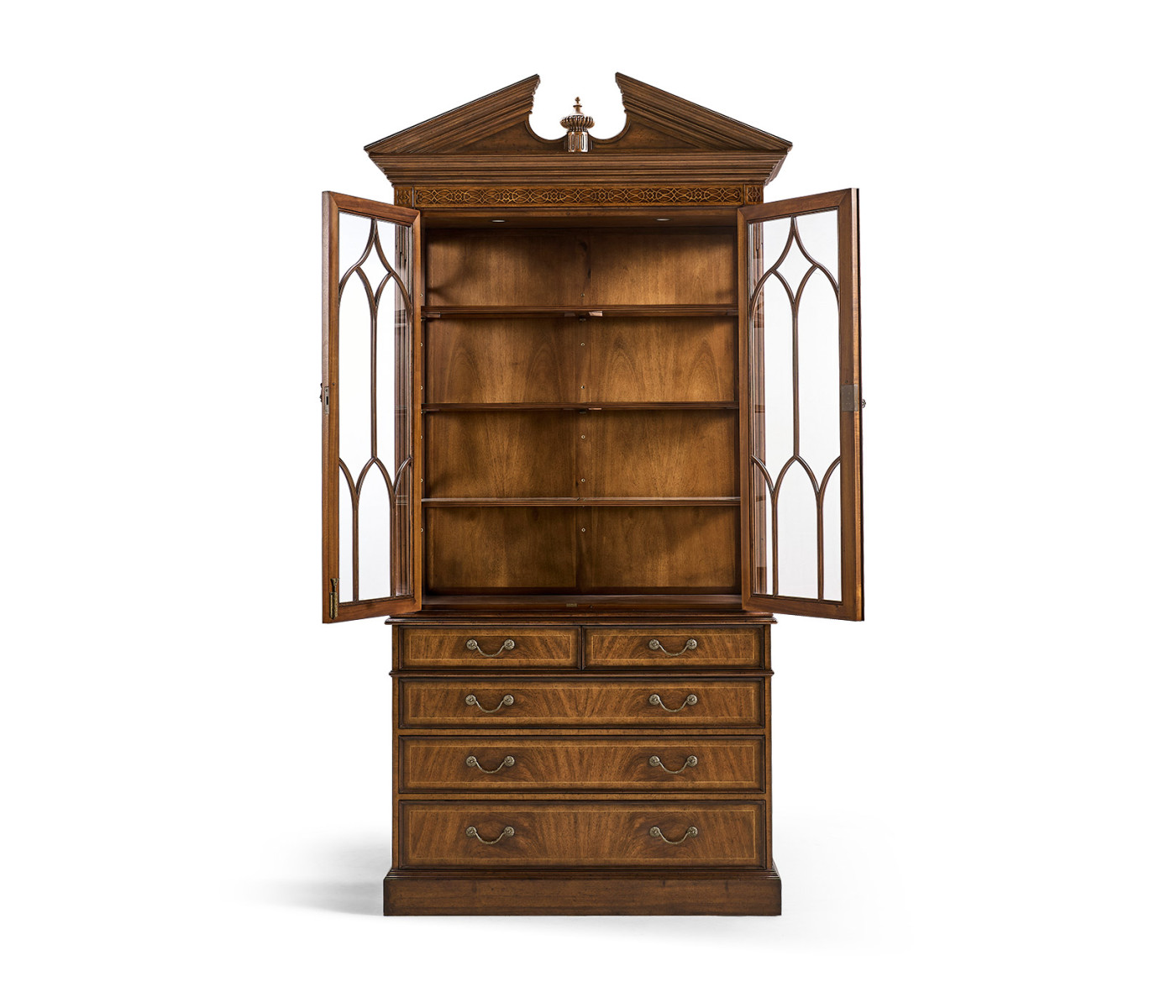 Walnut Glazed Display Cabinet with Drawers
