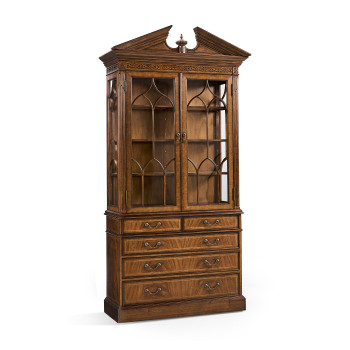 Walnut Glazed Display Cabinet with Drawers