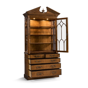 Walnut Glazed Display Cabinet with Drawers