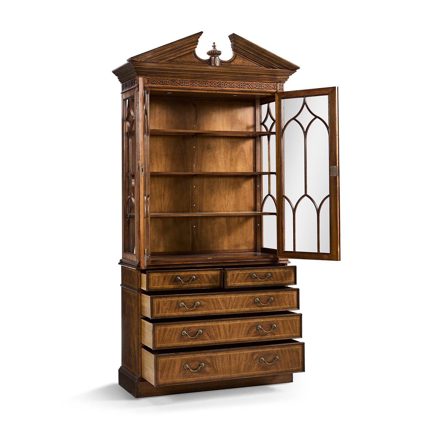 Walnut Glazed Display Cabinet with Drawers