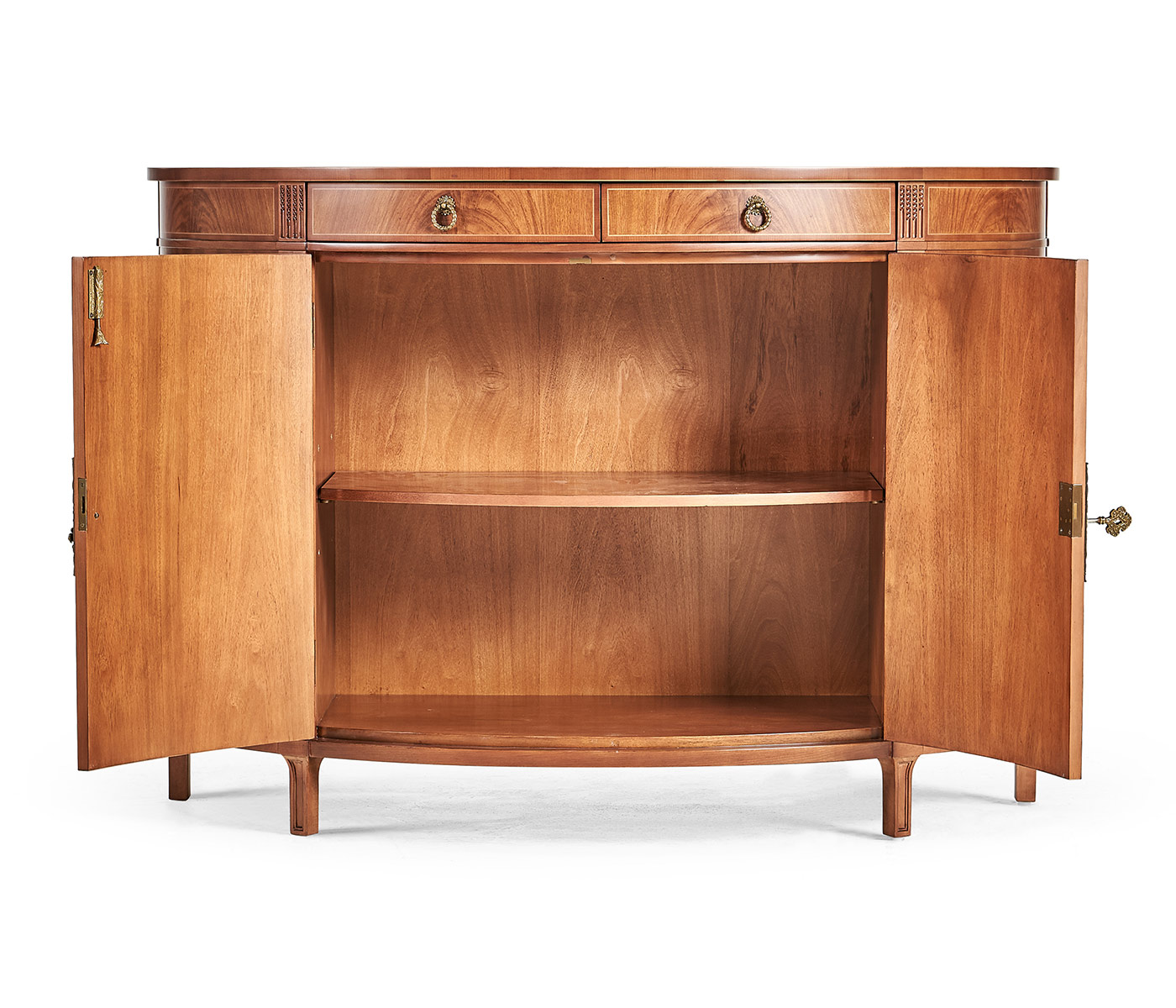 Crotch walnut demilune sideboard