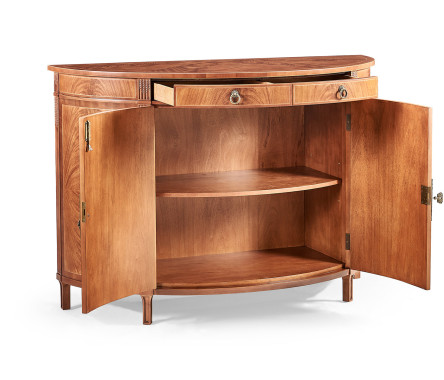Crotch walnut demilune sideboard