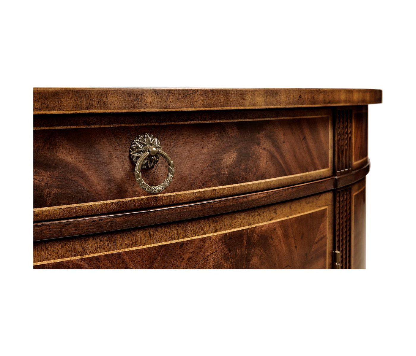 Crotch Mahogany Demilune with Marquetry