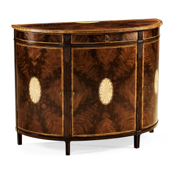 Crotch Mahogany Demilune with Marquetry