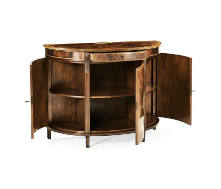 Crotch Mahogany Demilune with Marquetry