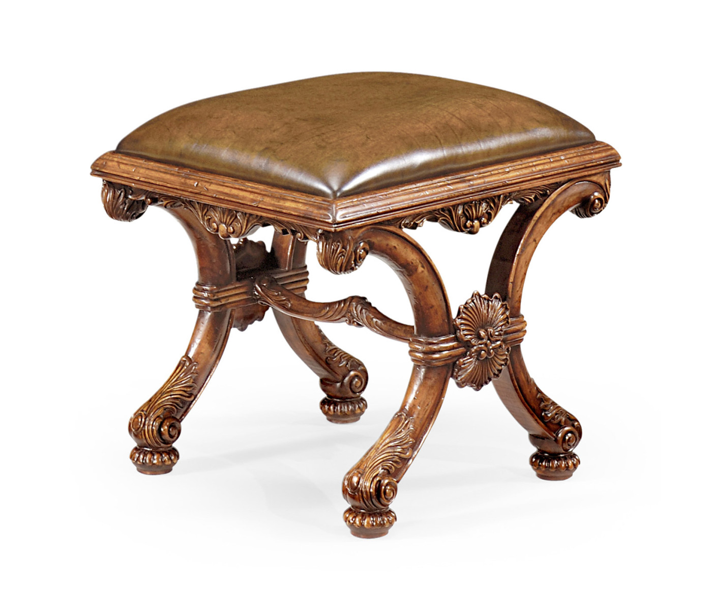 Heavily carved X-frame footstool