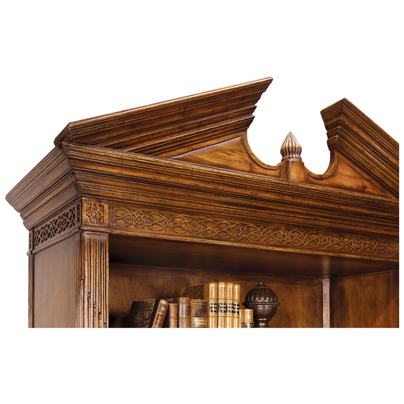 Walnut Open Bookcase with Pediment