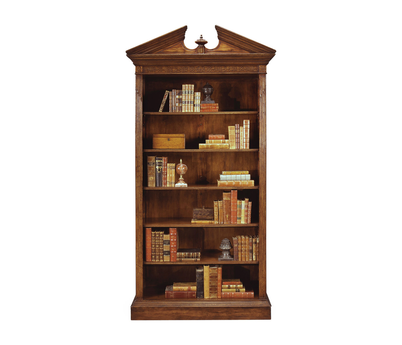 Walnut Open Bookcase with Pediment
