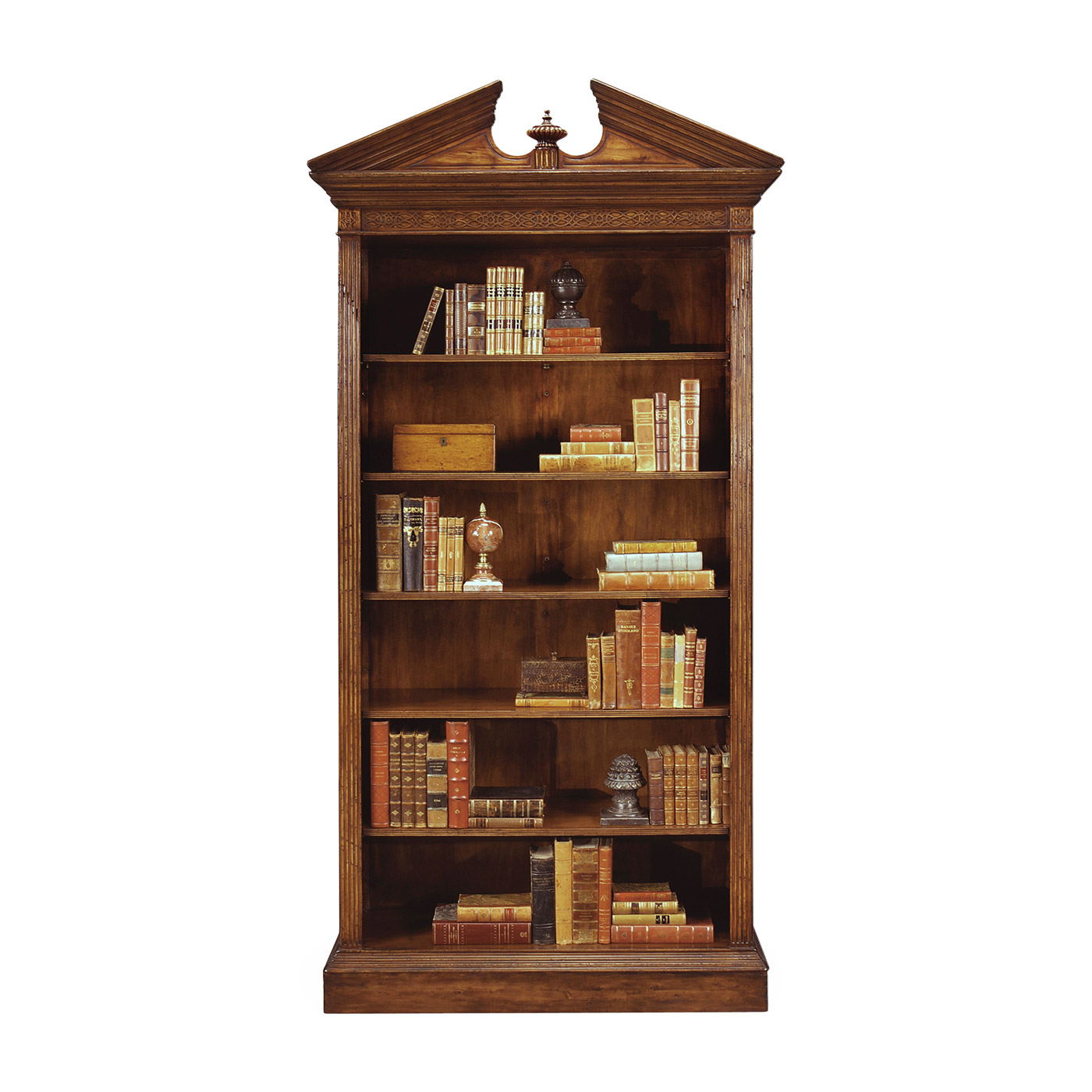 Walnut Open Bookcase with Pediment