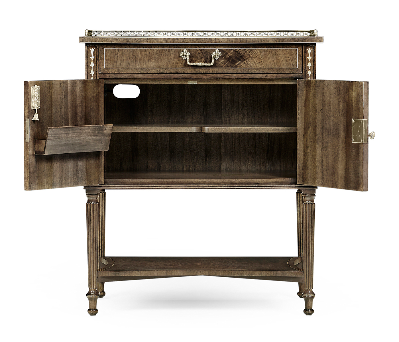 Bleached Mahogany Bedside Table with Brass Gallery