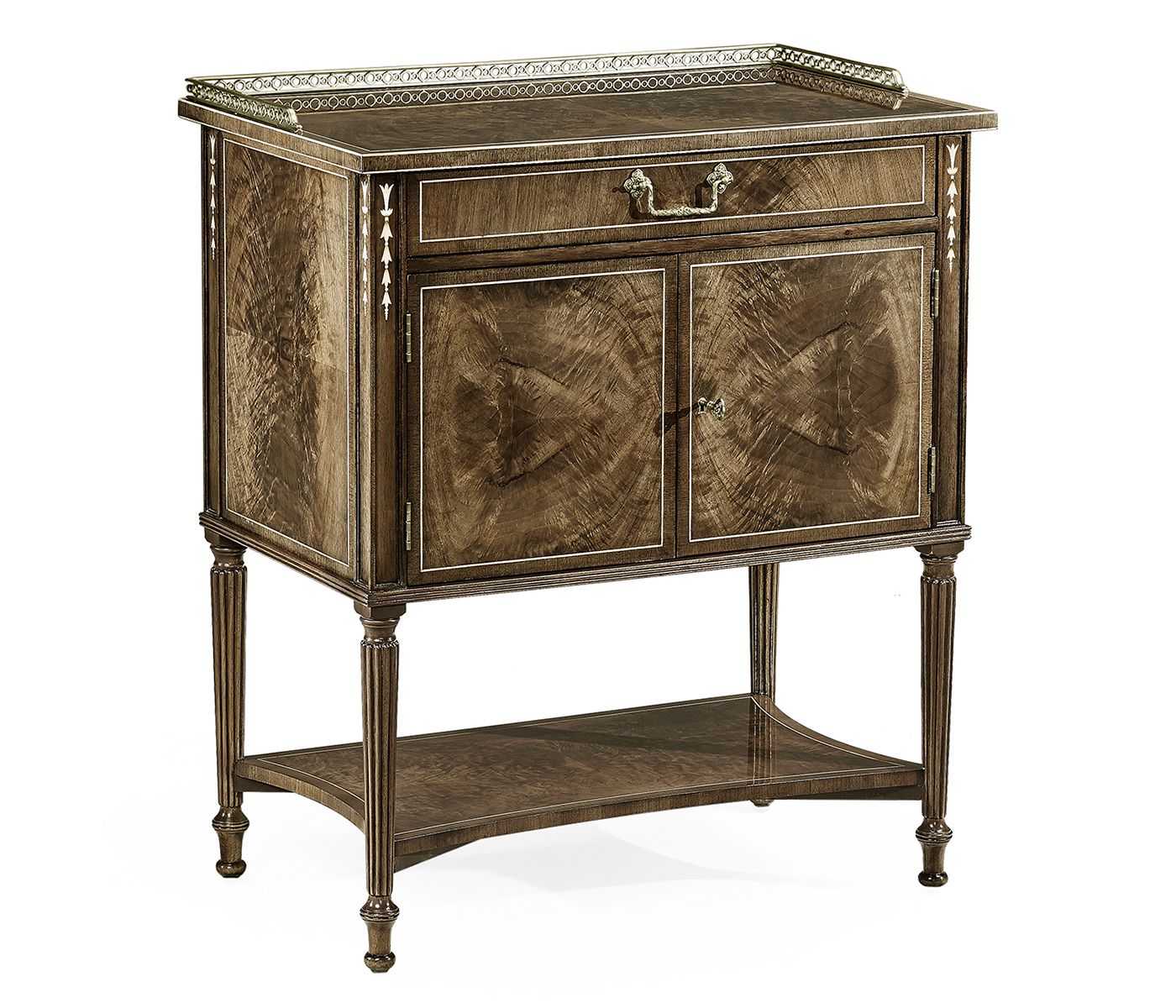 Bleached Mahogany Bedside Table with Brass Gallery