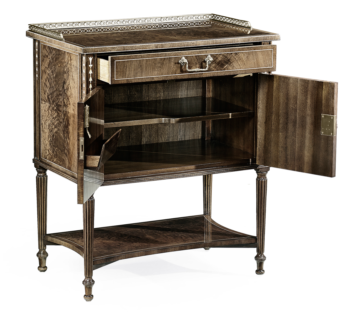 Bleached Mahogany Bedside Table with Brass Gallery