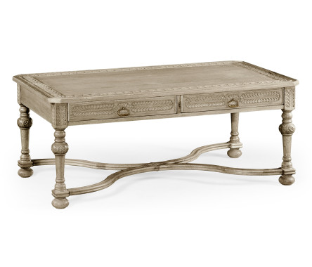 Chip Carved Grey Oak Rectangular Coffee Table