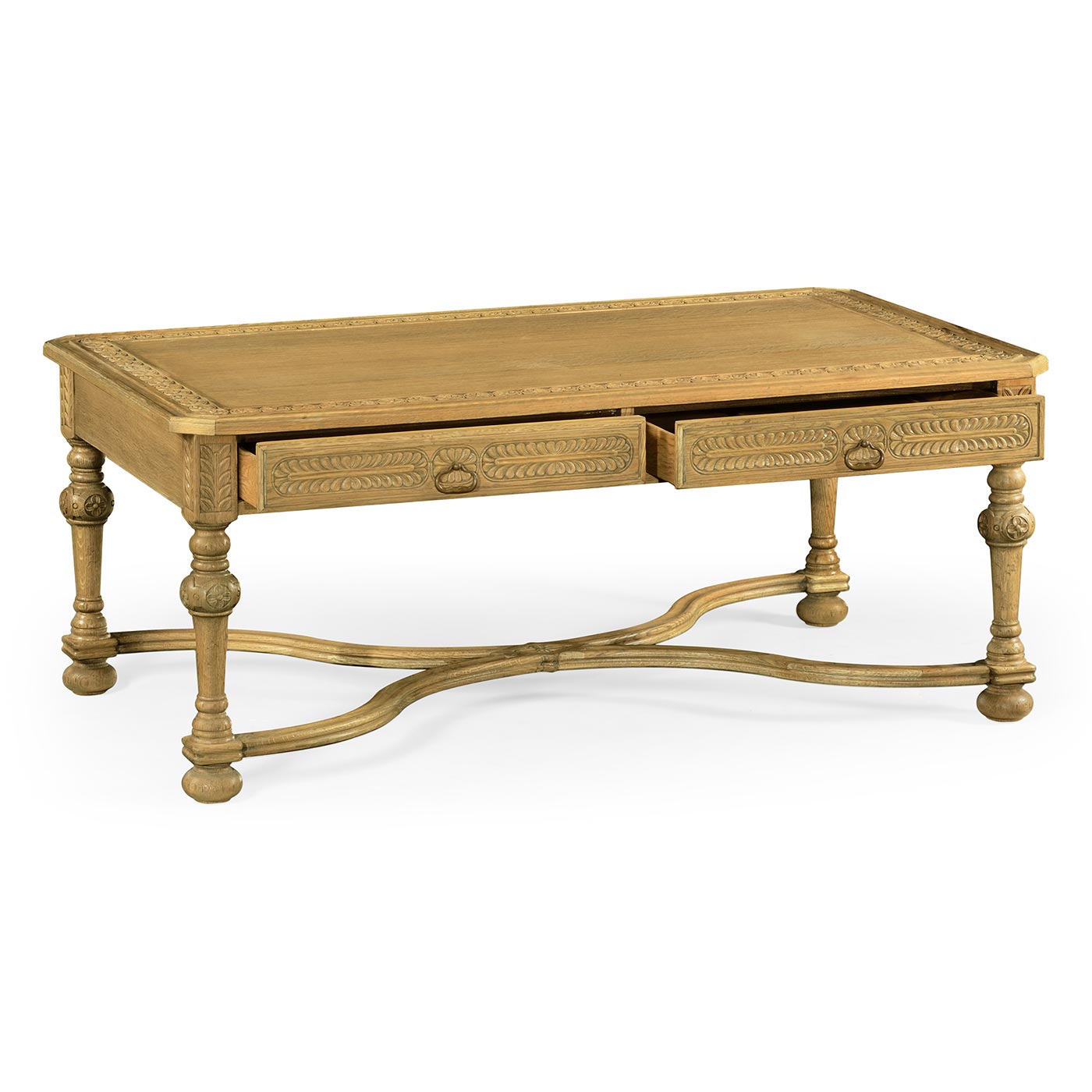 Natural Oak Chip Carved Rectangular Coffee Table