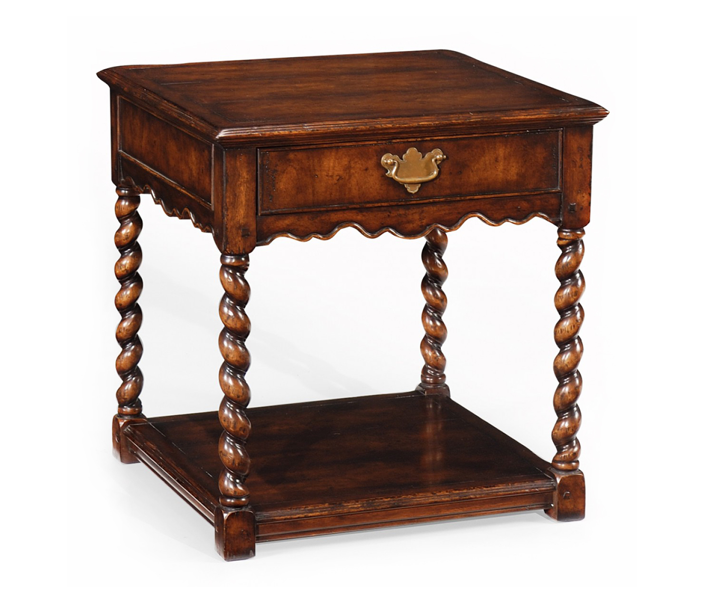 Walnut square side table single drawer