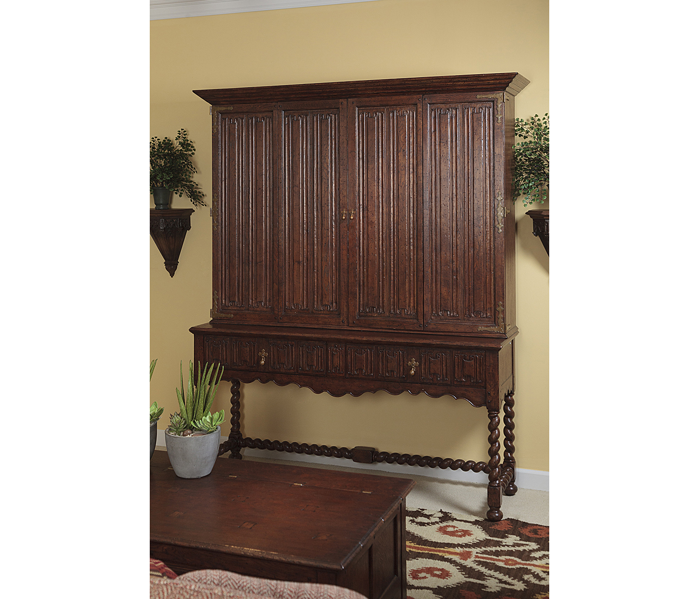 Elizabethan Style Dark Oak TV Cabinet