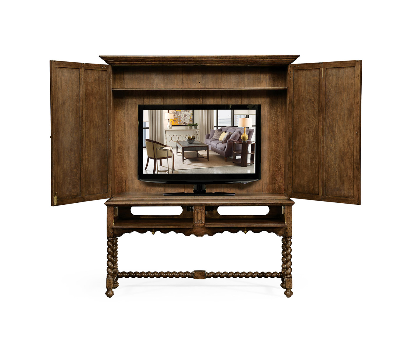 Elizabethan Style Brown Oak TV Cabinet