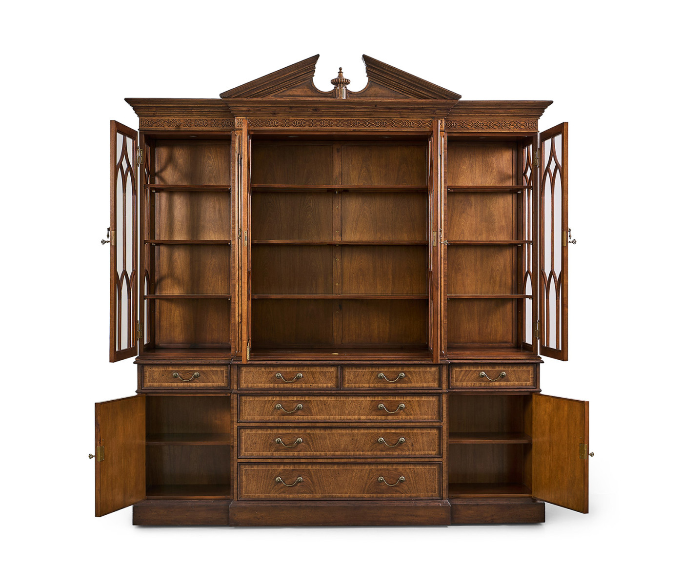 Triple Walnut Display Cabinet with Drawers