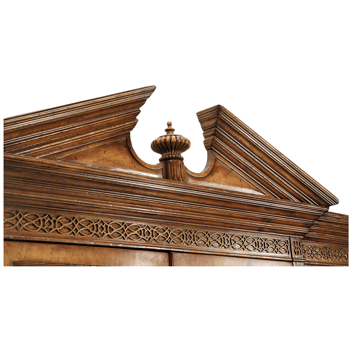 Triple Walnut Display Cabinet with Drawers