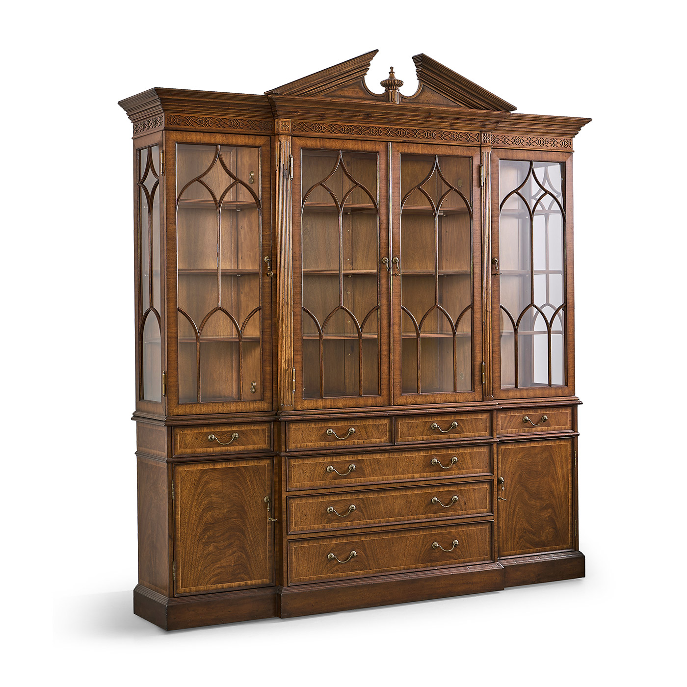 Triple Walnut Display Cabinet with Drawers