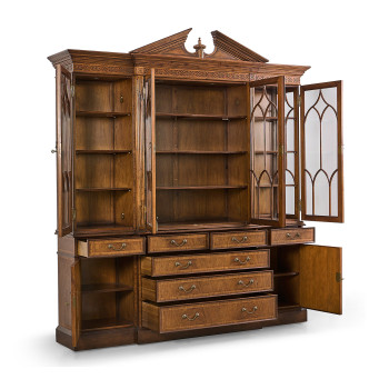 Triple Walnut Display Cabinet with Drawers