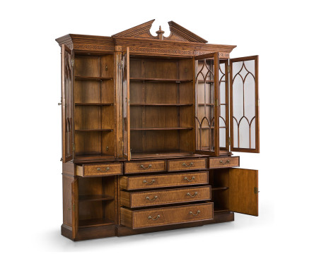 Triple Walnut Display Cabinet with Drawers
