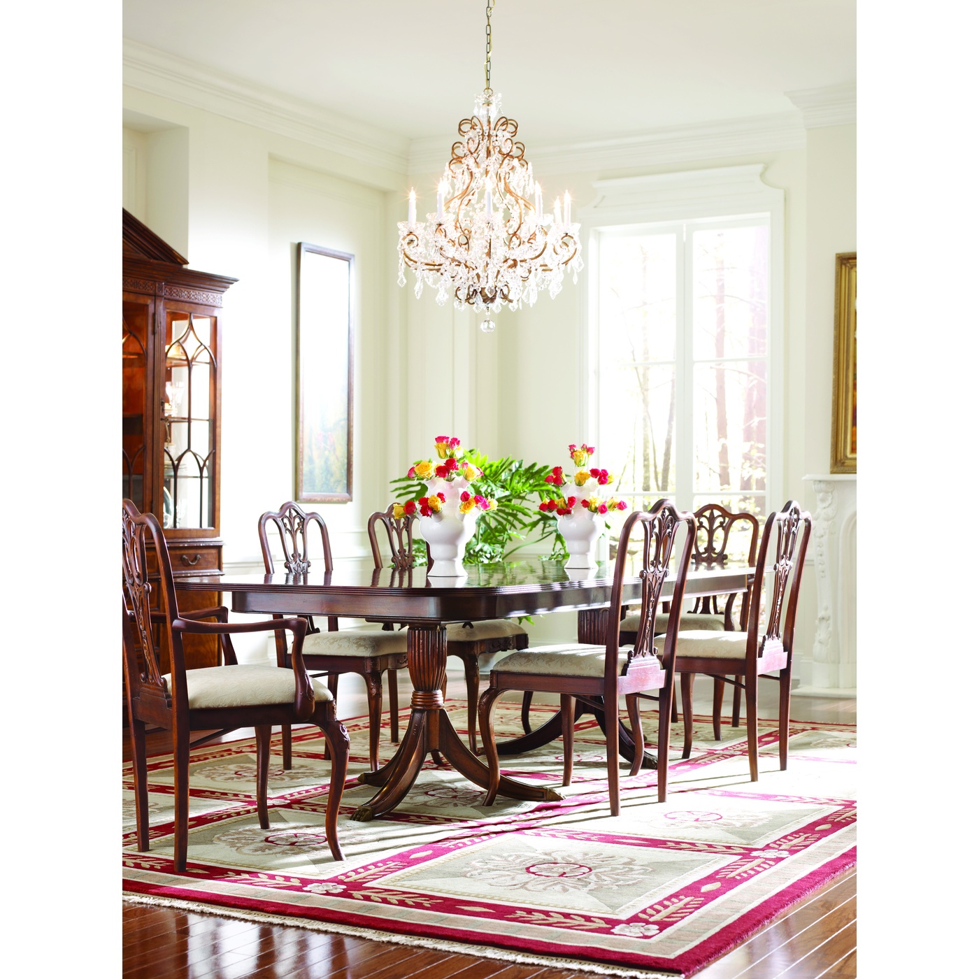 Triple Mahogany Display Cabinet with Drawers