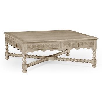 Tudor Style Grey Oak Square Distressed Coffee Table 52