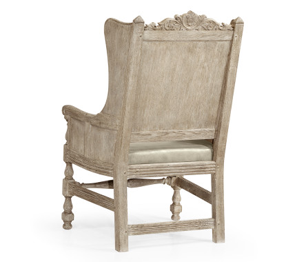 Jacobean Style Grey Oak Wing Chair