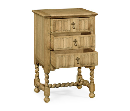 Linenfold Natural Oak Bedside Chest