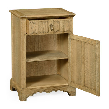 Linenfold Natural Oak Bedside Cabinet