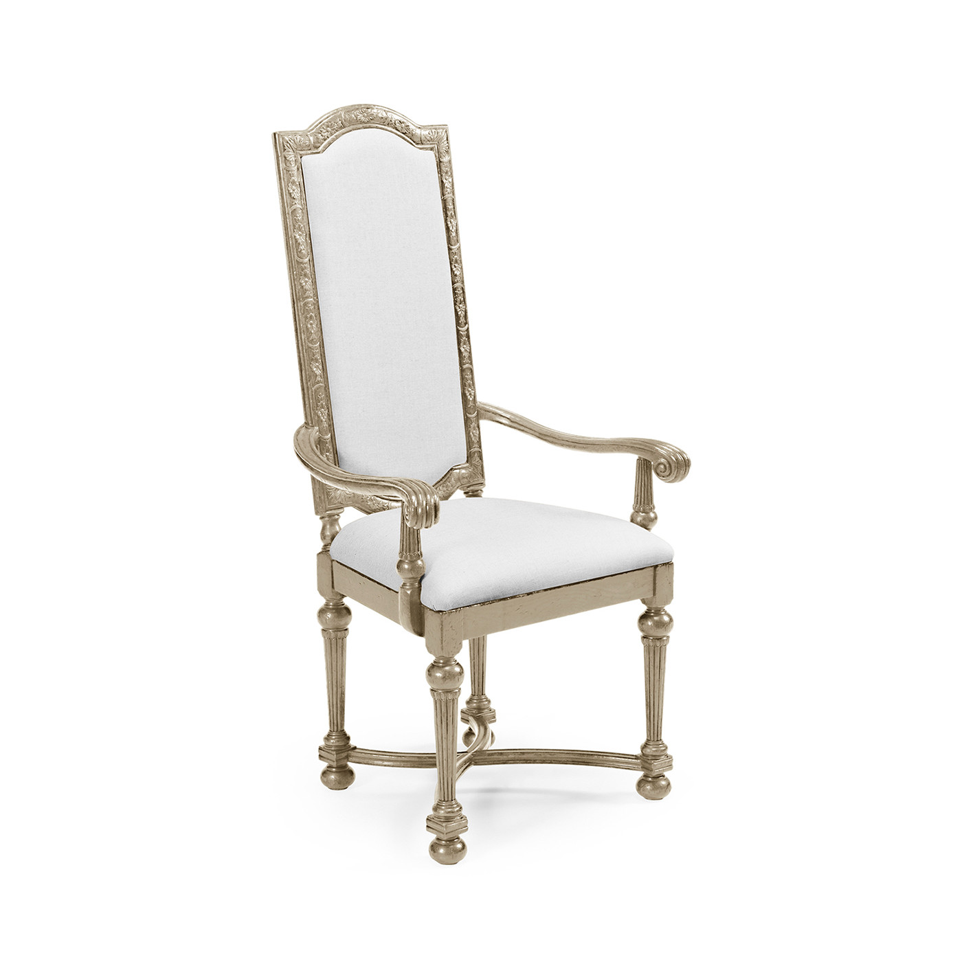 Jacobean Style Grey Oak Upholstered Back Arm Chair