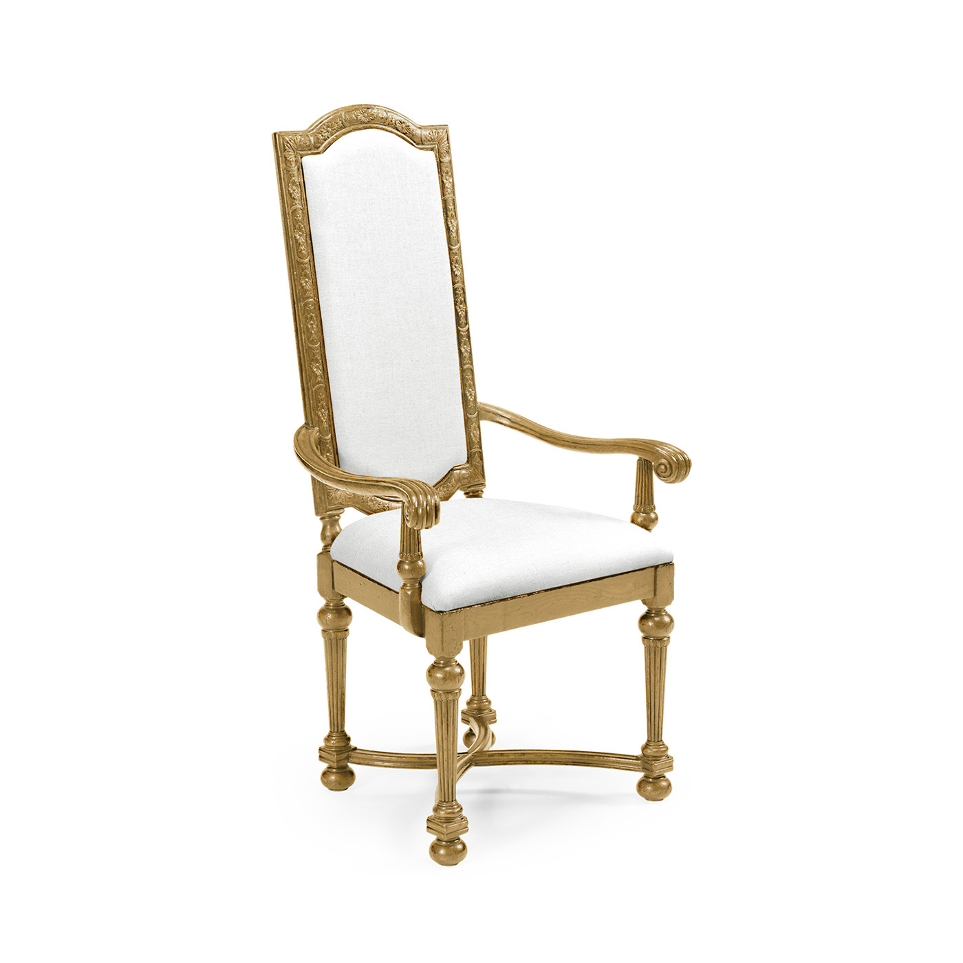 Jacobean Style Natural Oak Upholstered Back Arm Chair