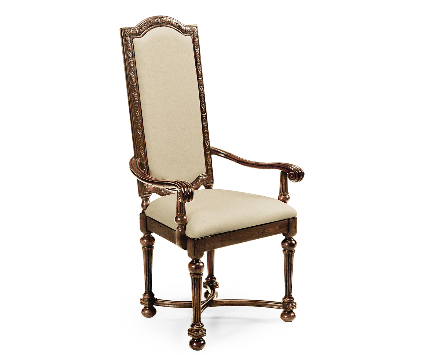 Jacobean Style Dark Oak Upholstered Back Arm Chair