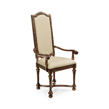 Jacobean Style Dark Oak Upholstered Back Arm Chair