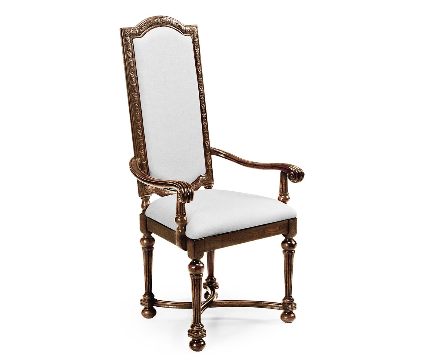 Jacobean Style Dark Oak Upholstered Back Arm Chair