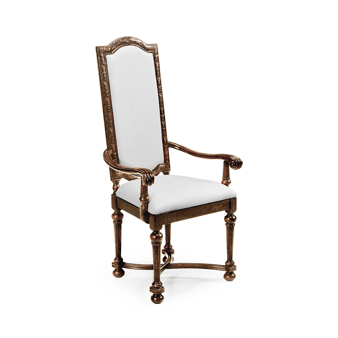 Jacobean Style Dark Oak Upholstered Back Arm Chair