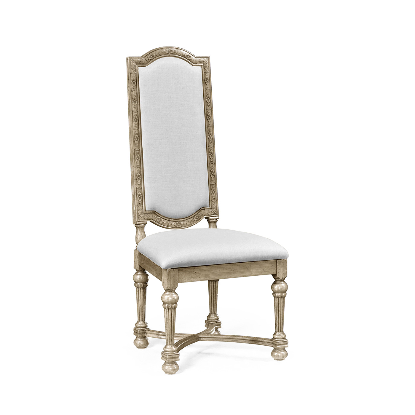 Jacobean Style Grey Oak Upholstered Back Side Chair
