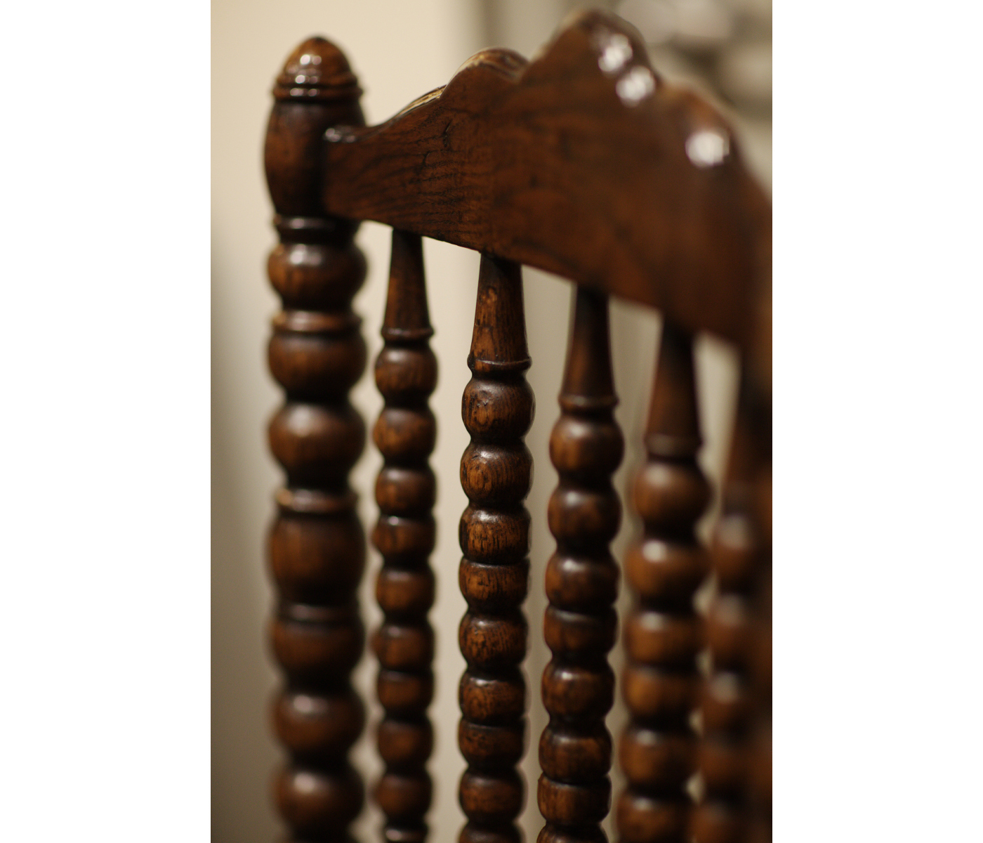 Bobbin Dark Oak Side Chair with a Medium Antique Chestnut Leather Seat