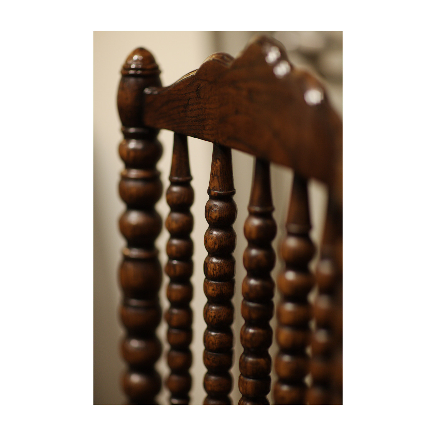 Bobbin Dark Oak Side Chair with a Medium Antique Chestnut Leather Seat