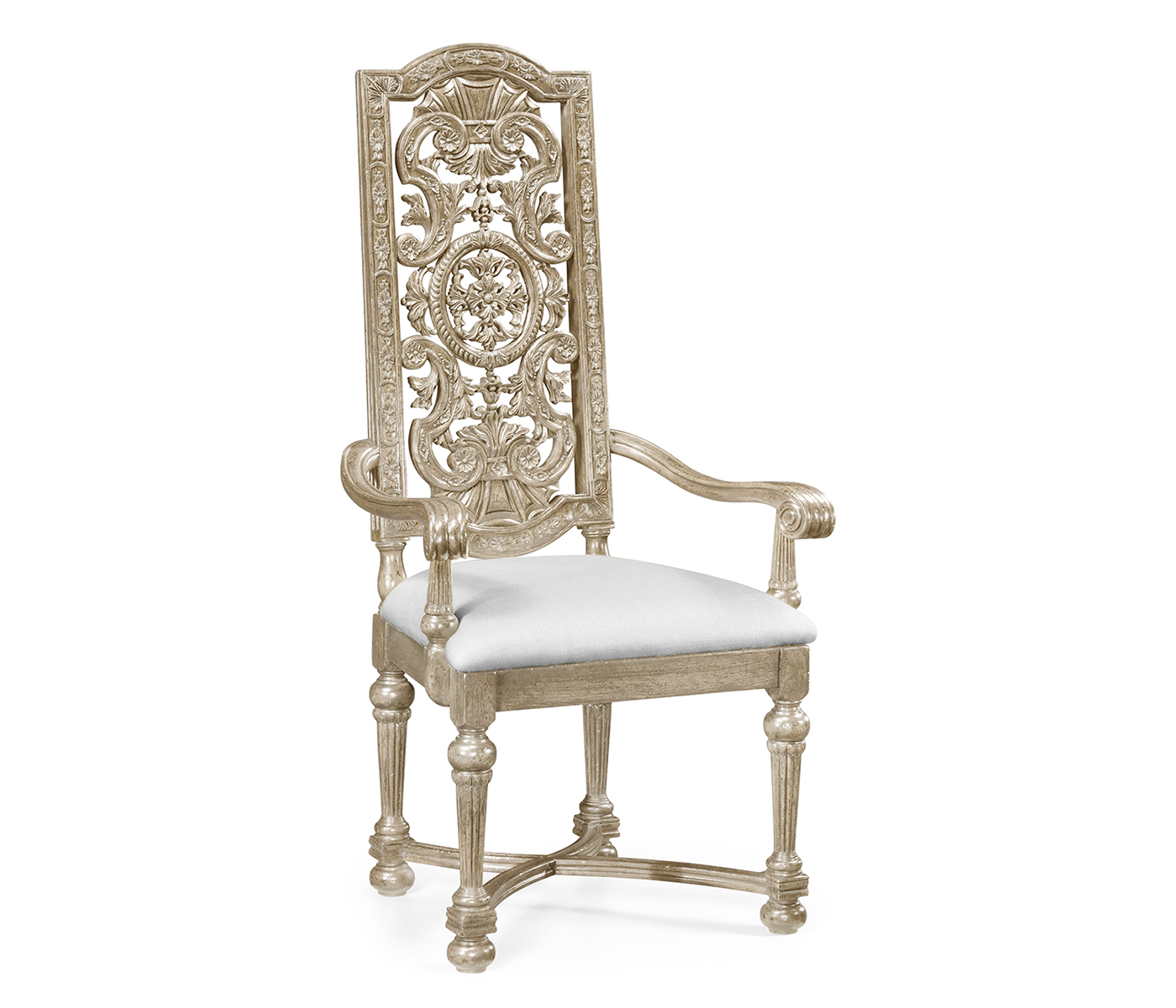 Jacobean Style Grey Oak Pierced Back Arm Chair