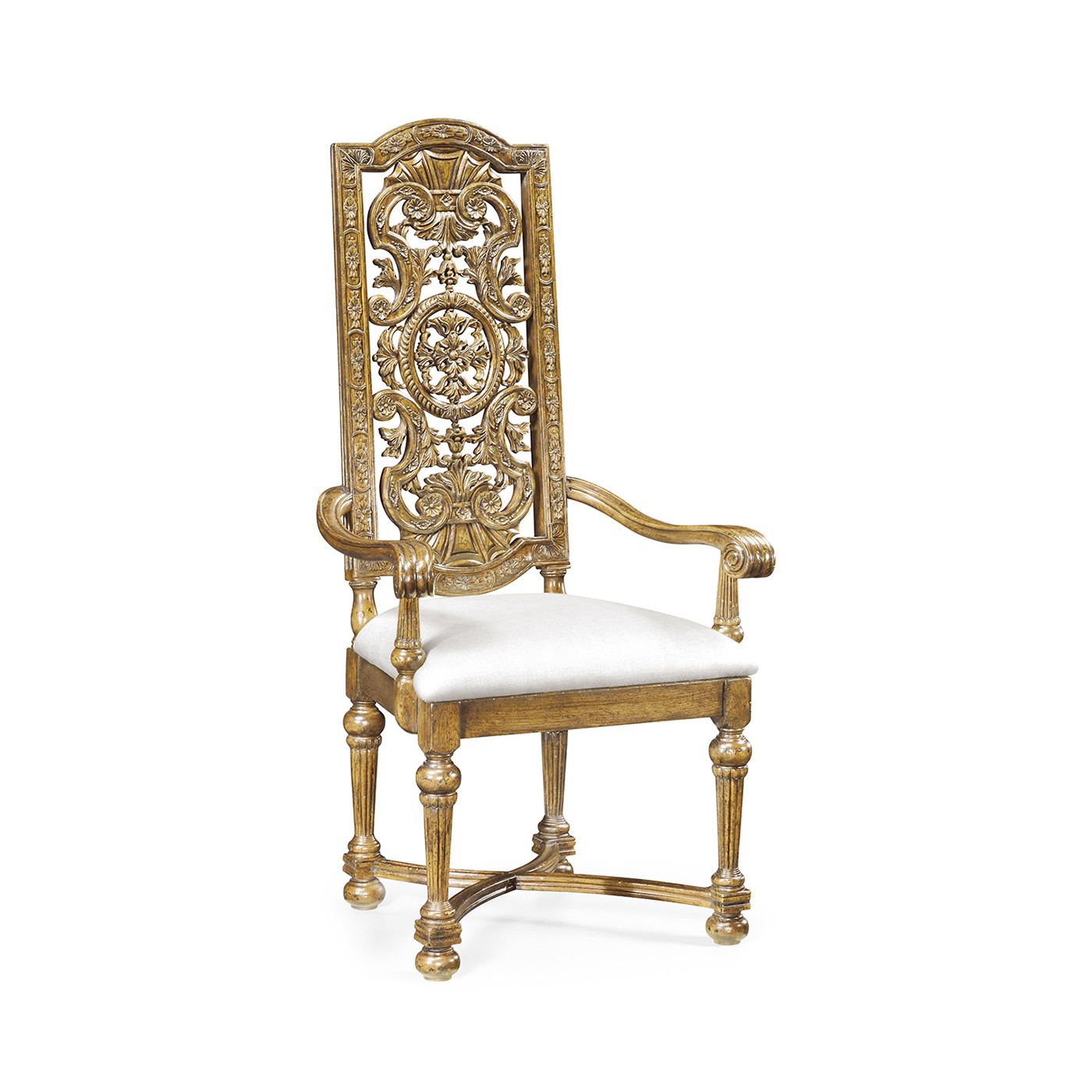 Jacobean Style Natural Oak Pierced Back Arm Chair
