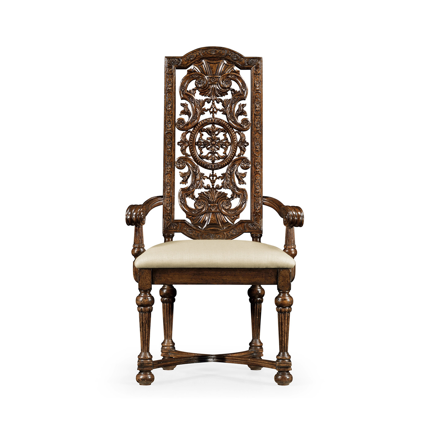 Jacobean Style Dark Oak Pierced Back Arm Chair